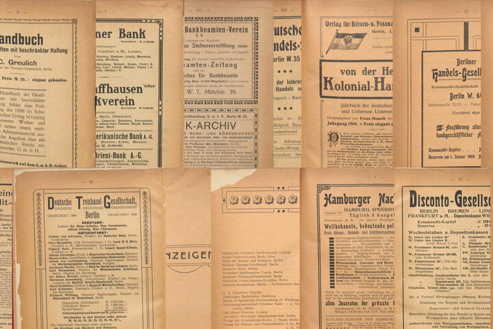 Die Collage besteht aus Digitalisaten des Aktienführers.